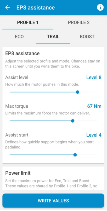 Réglages d’assistance dans eTuning pour EP800 Réglages d’assistance dans eTuning pour moteur Shimano STEPS EP800